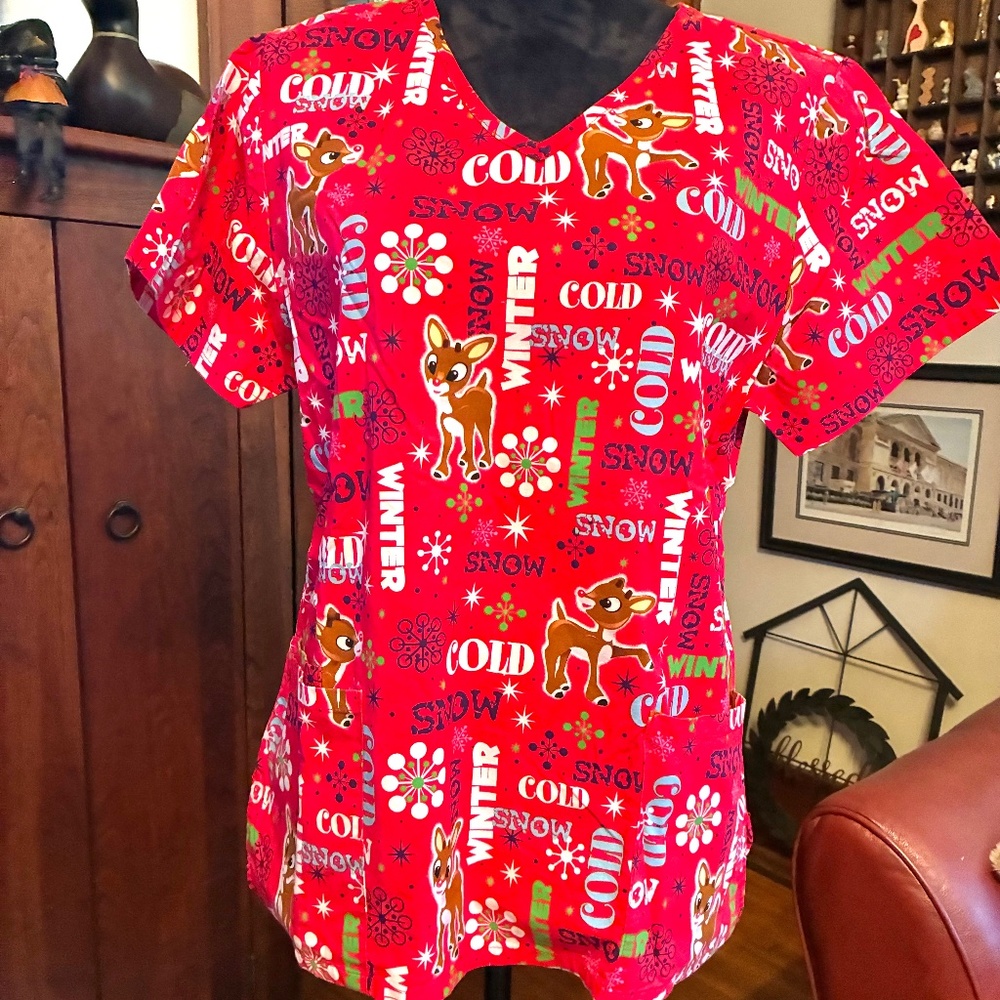 "Classic Media-Rudolph the Red Nosed Reindeer" scrub top, M, EUC